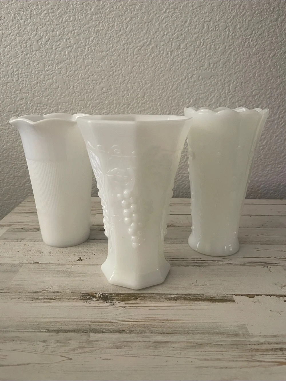 Vintage White Milk Glass Bud Vase Lot Set of 3